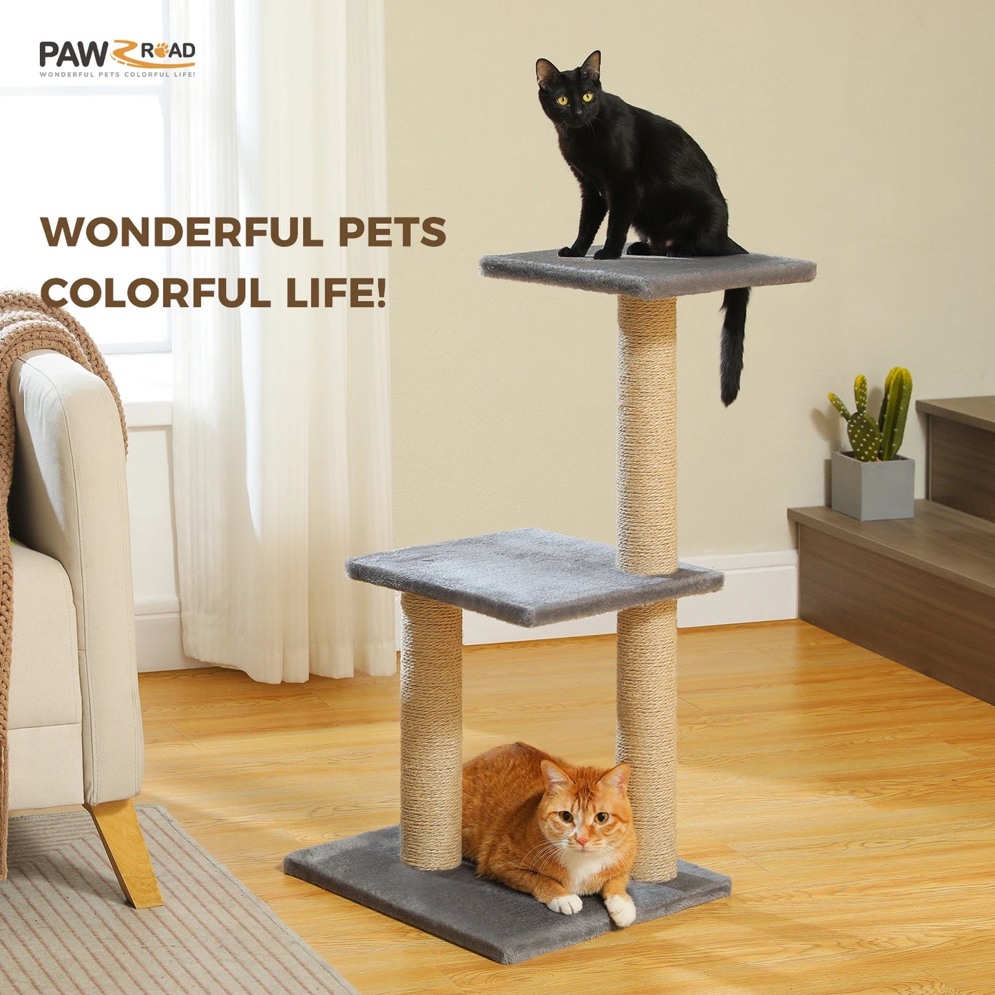 Arbre à chat gris pour intérieur – Tour d’activité avec hamac & griffoirs