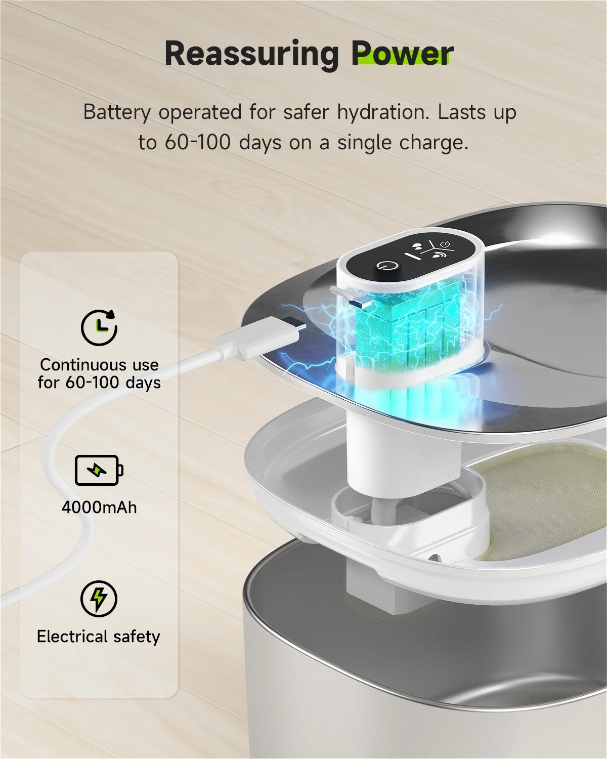 APETDOLA fontaine à eau chat – Inox 4L avec filtration multiple & batterie rechargeable