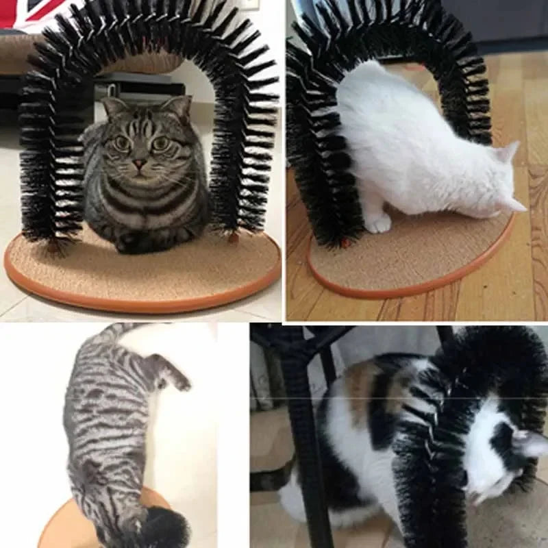 Arc de toilettage interactif pour chat – Brosse à friction & tampon à gratter