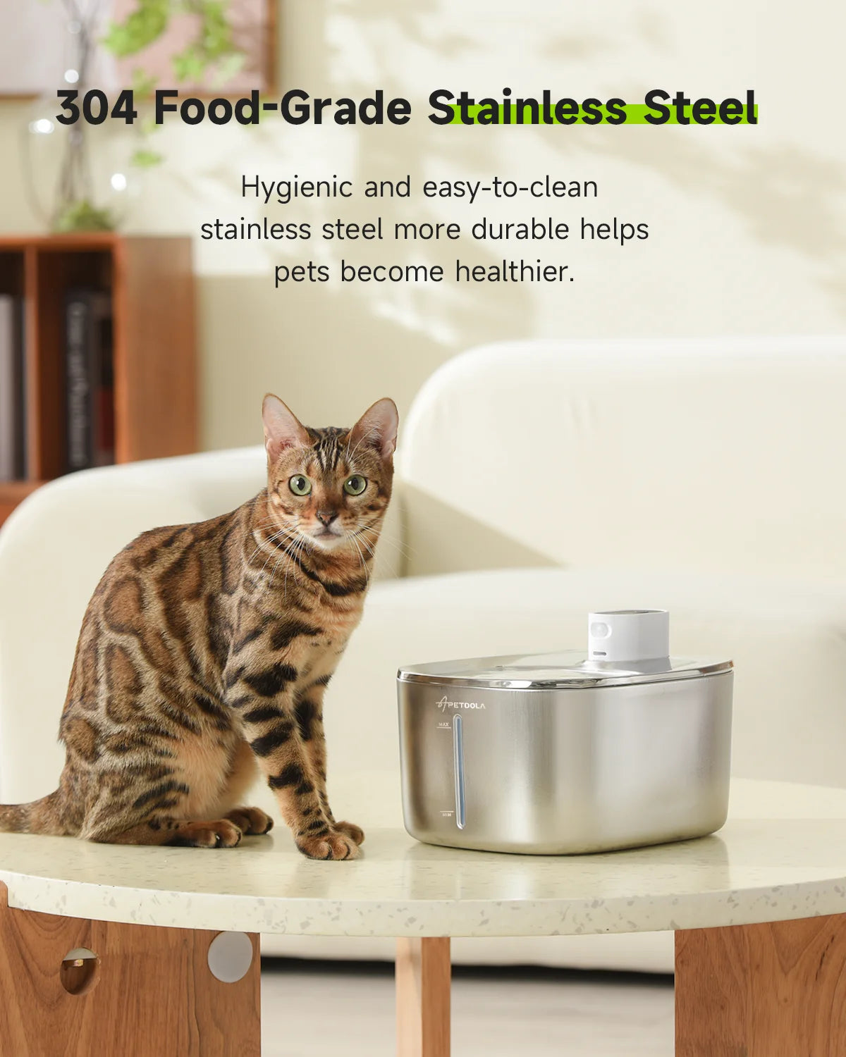APETDOLA fontaine à eau chat – Inox 4L avec filtration multiple & batterie rechargeable