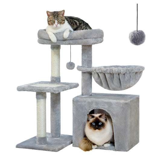 Arbre à chat gris pour intérieur – Tour d’activité avec hamac & griffoirs