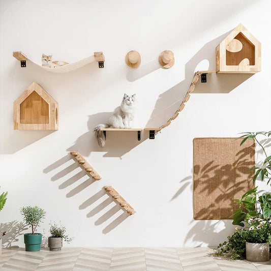 Accessoires muraux pour chat – Échelle, étagère, lit caché & poste à gratter