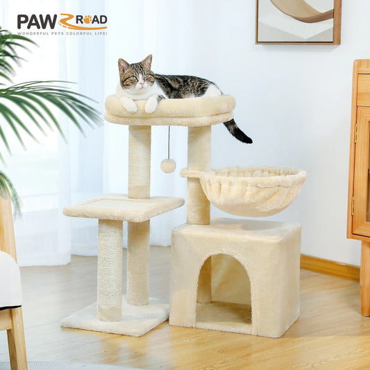 Arbre à chat gris pour intérieur – Tour d’activité avec hamac & griffoirs
