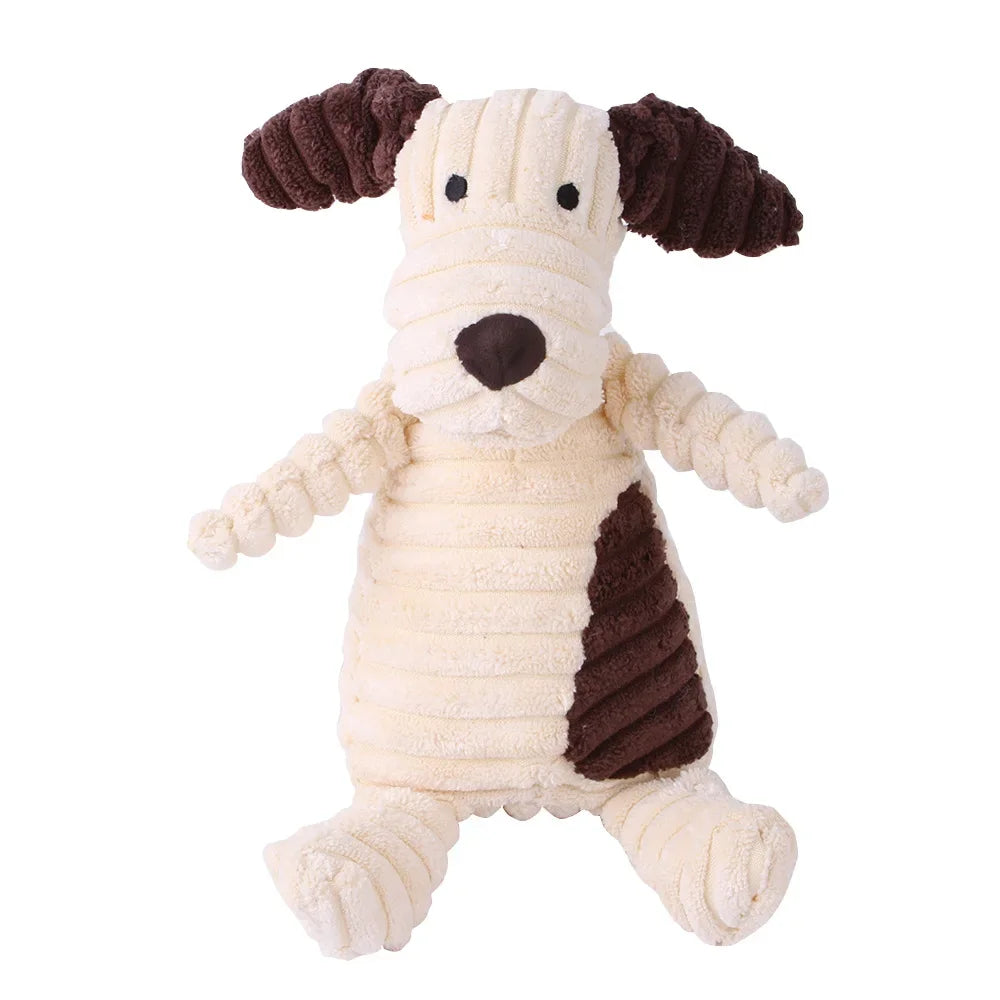 Jouet peluche velours côtelé chien – Résistant, sonore & amusant
