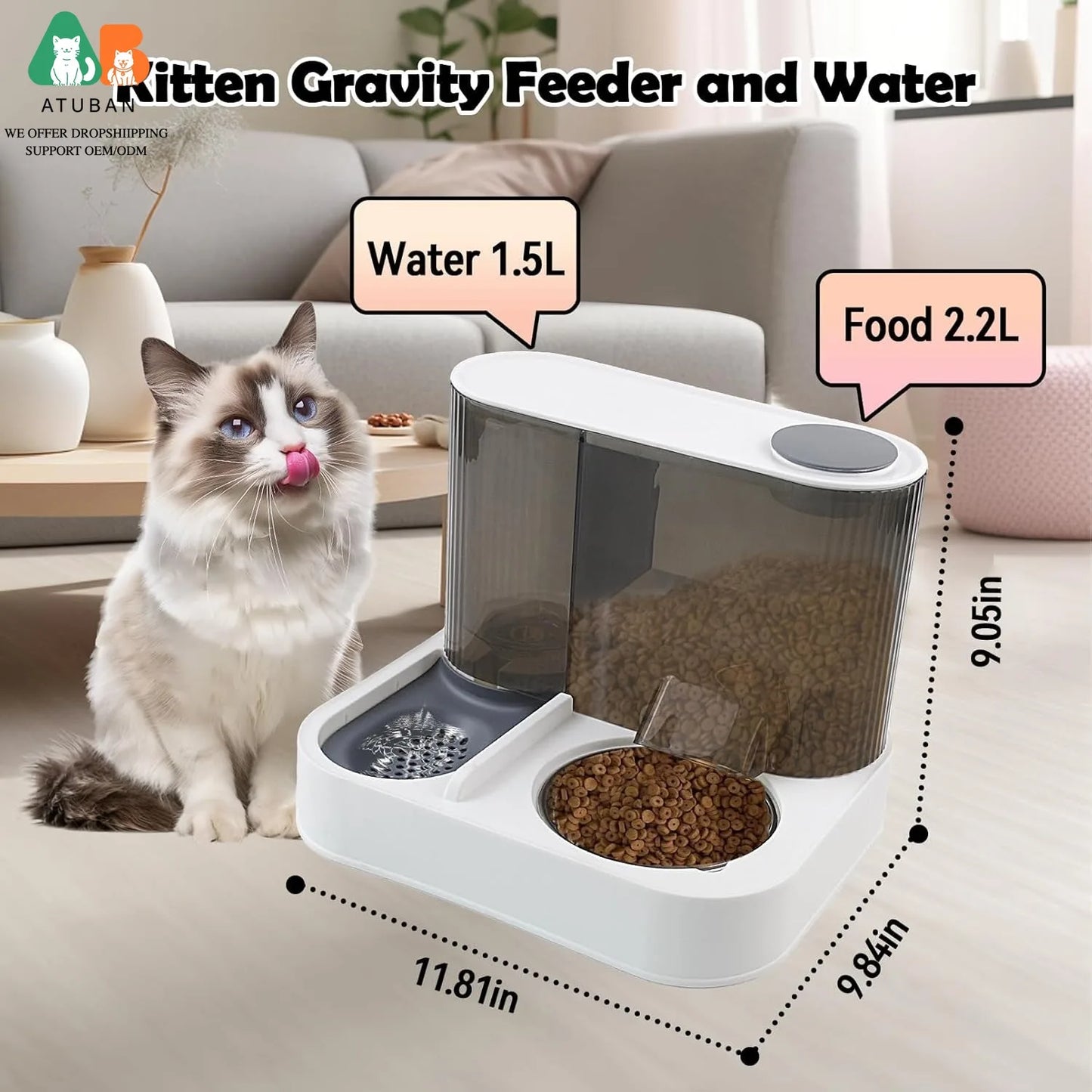 Système par gravité pour eau et croquettes