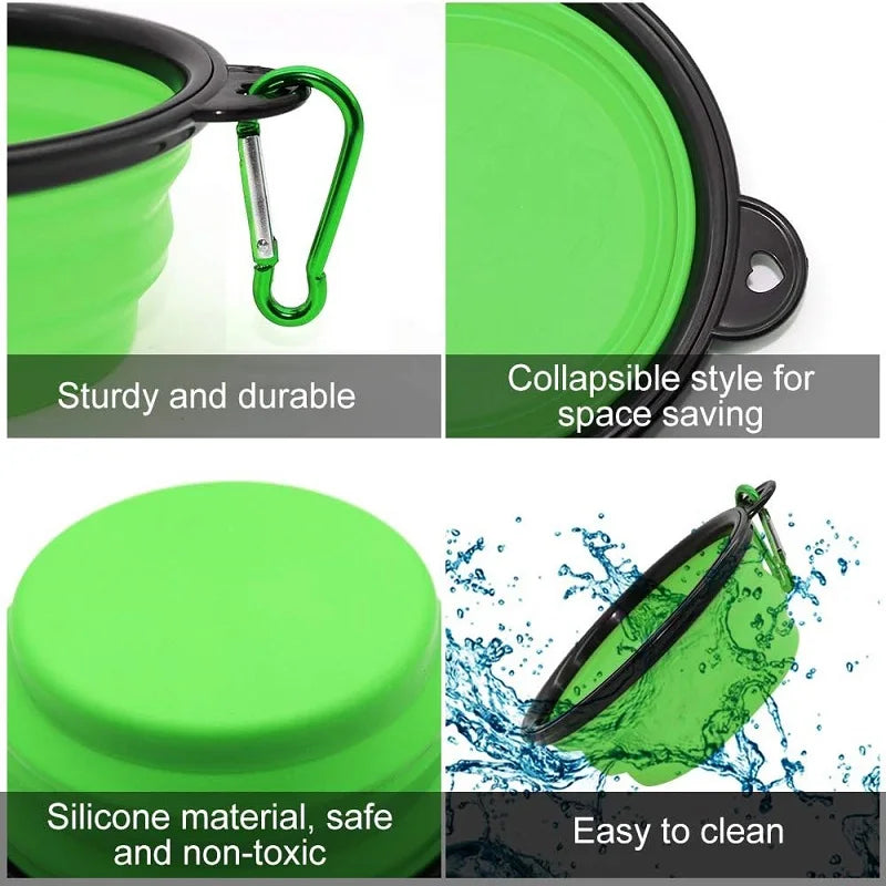 Bol pliable silicone 2 en 1 avec mousqueton