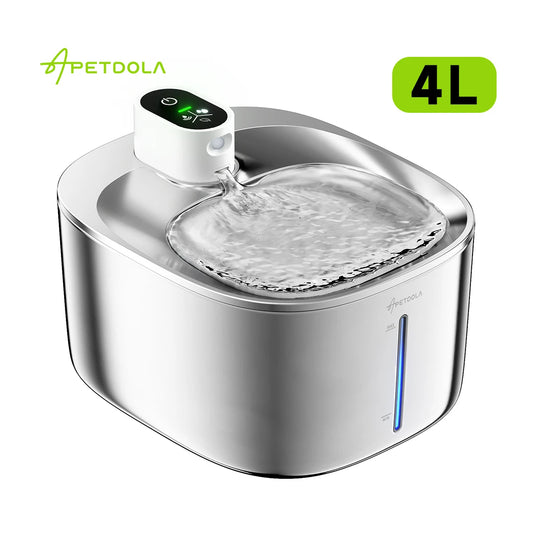 APETDOLA fontaine à eau chat – Inox 4L avec filtration multiple & batterie rechargeable
